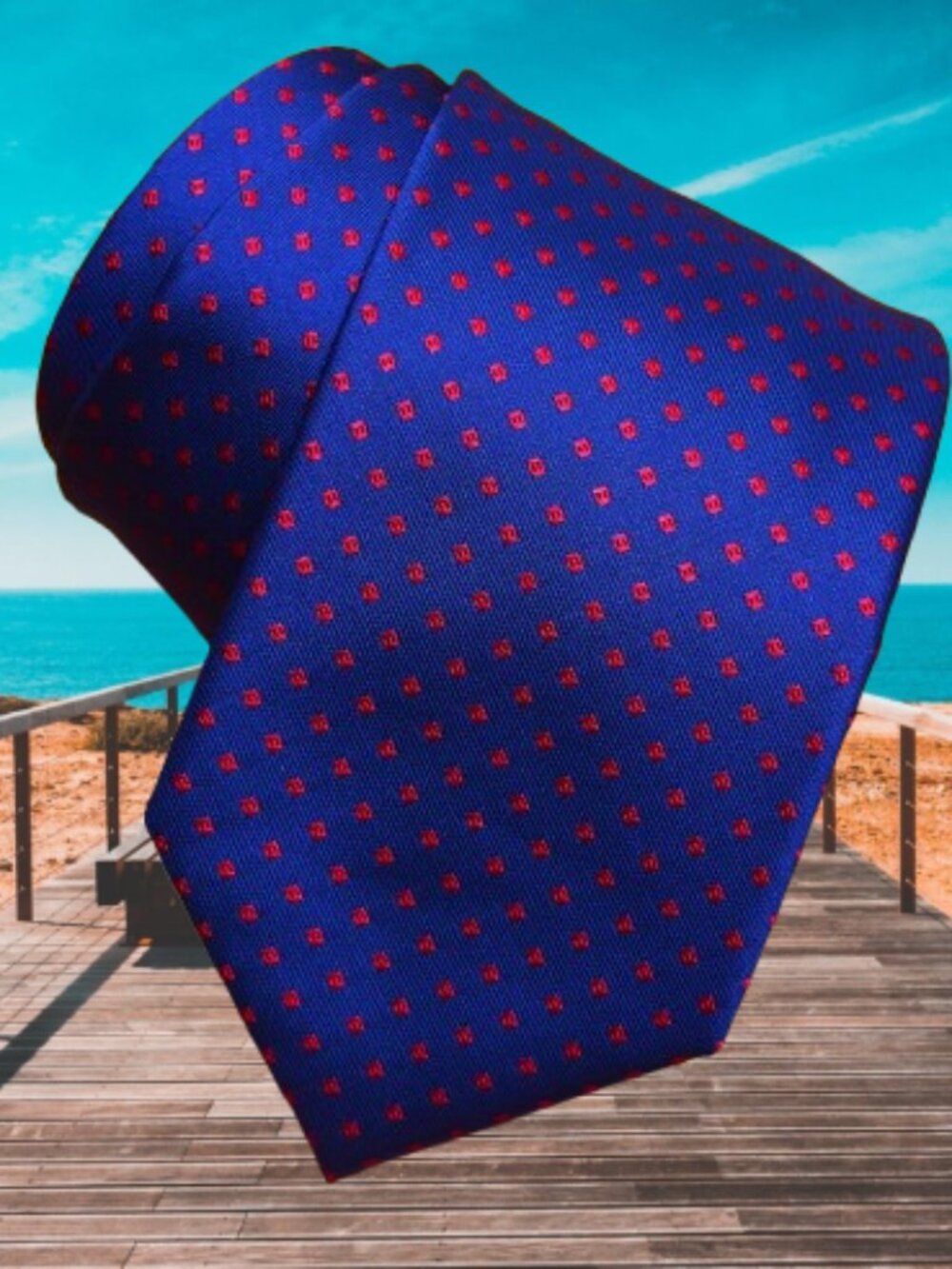 $840 New BRIONI Navy Blue Micro Red Polka Geometric Handmade Italy Silk Neck Tie